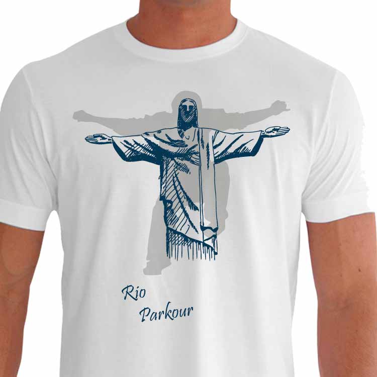 Camiseta - Parkour - Cristo Redentor Sombra Jump Traceur Rio de Janeiro PK  - 100% Dry Fit