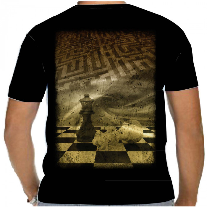 Camiseta - Xadrez - Foto Efeito Jogo Bispo Derrubando Peças Costas Preta