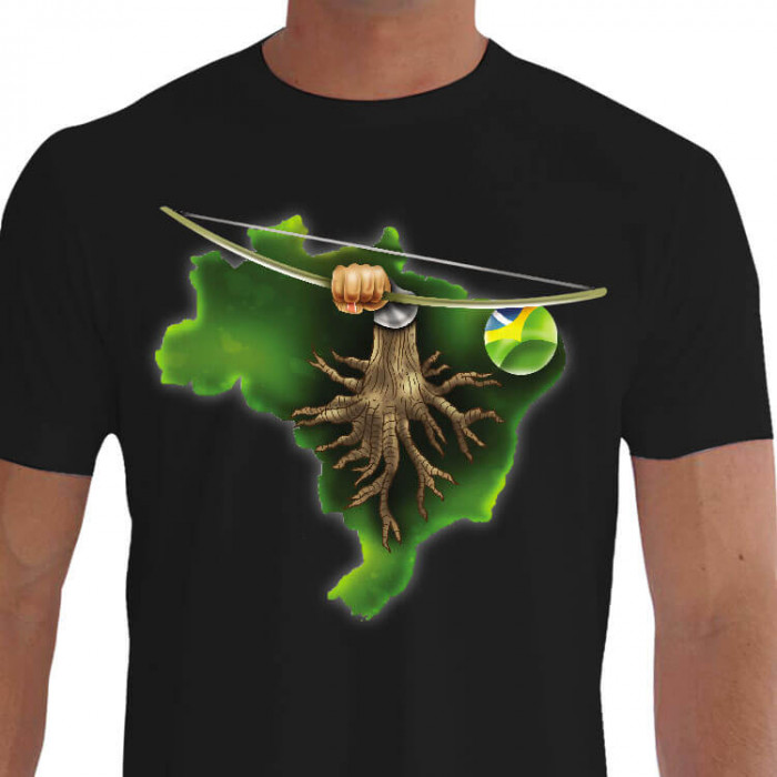 Camiseta  Capoeira Mapa do Brasil Raiz Punho com Berimbau