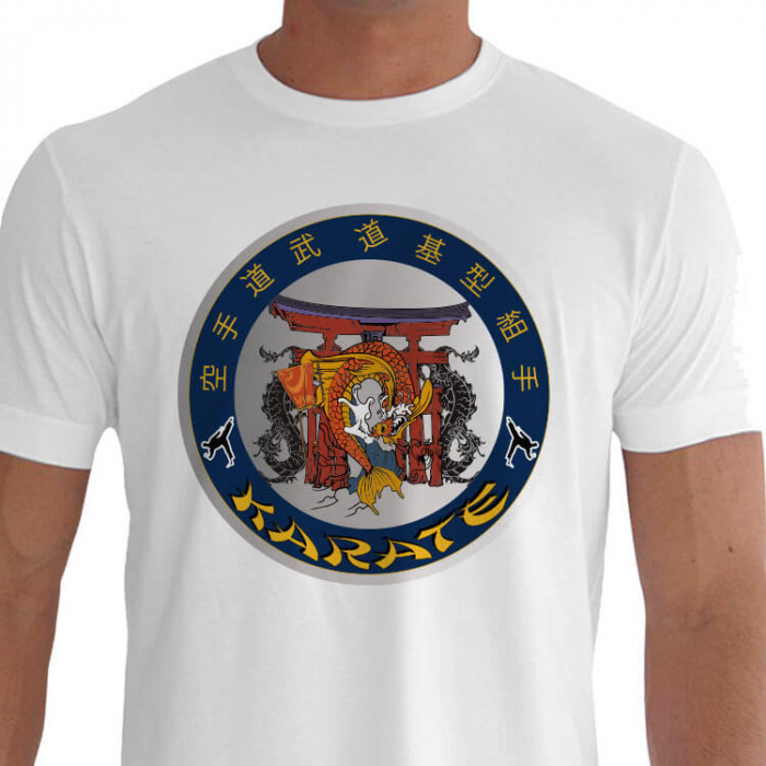 Camiseta - Karatê - Templo Karatê Carpas Símbolo de Fertilidade e Prosperidade Kanjis