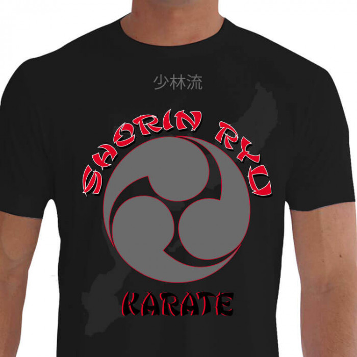 Camiseta - Karatê - Símbolo Shorin Ryu Mapa Okinawa Kanji