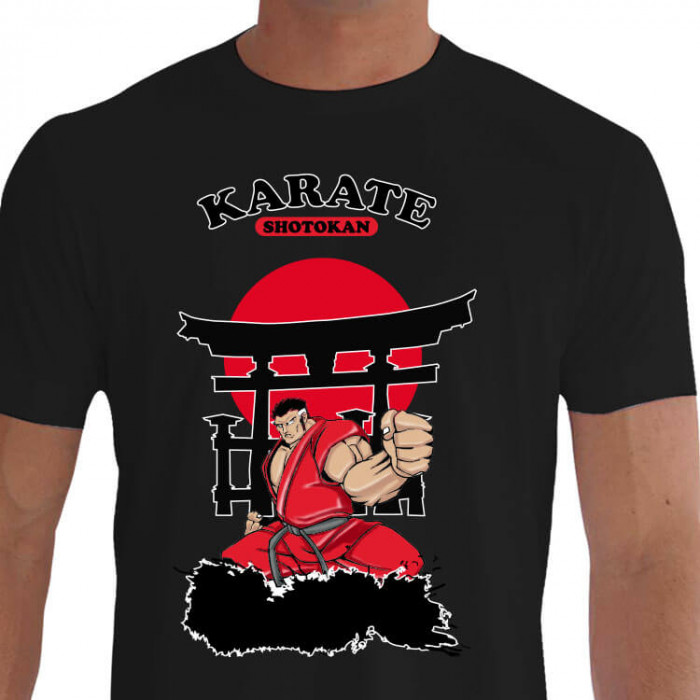 Camiseta - Karatê - Os Guerreiros de Kimono Vermelho Templo Lua Kanji Karateca Soco Tettsui Uti
