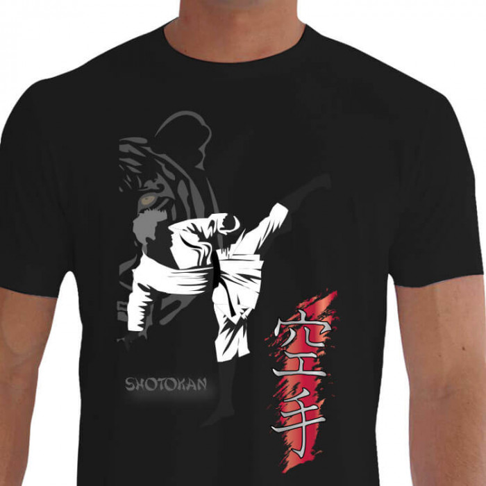 Camiseta - Karatê - Tigre Shotokan Kanji Representando a Força Velocidade e a Virilidade do Karateka Chute