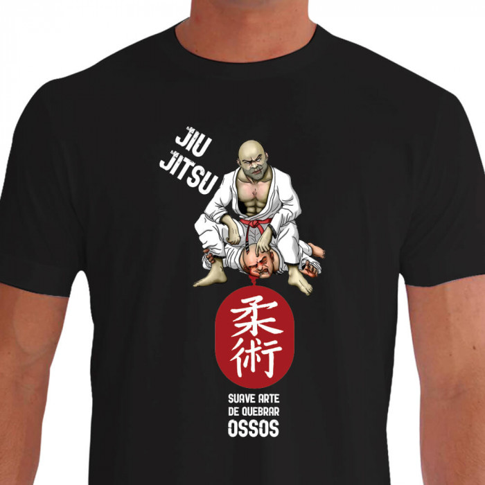 Camiseta de Jiu Jitsu Suave Arte de Quebrar Ossos - Preta