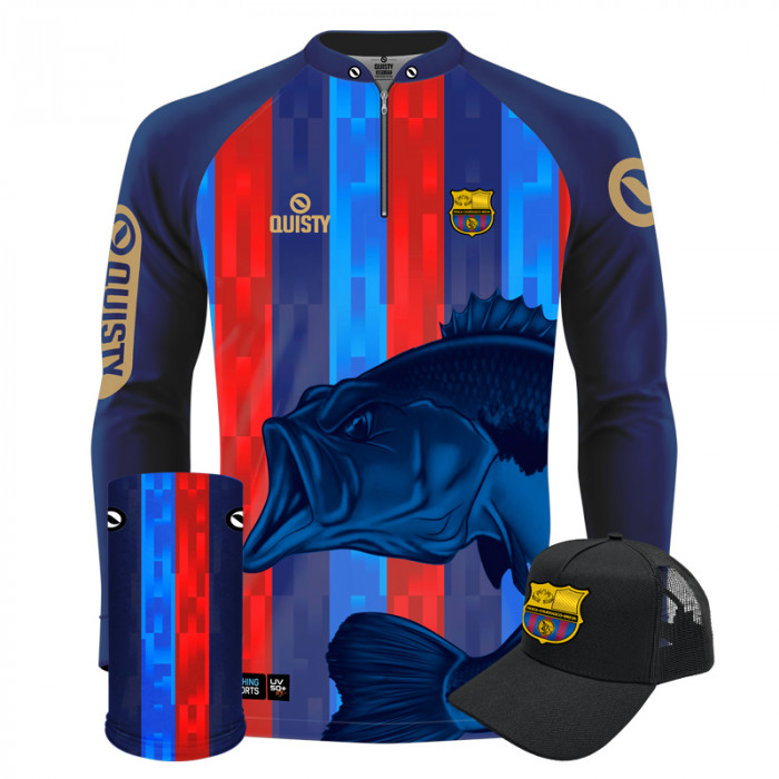 Super Combo Premium - Basscelona - Pesca Esportiva - Camisa + Punho Luva + Máscara Premium + Boné DryUv50+