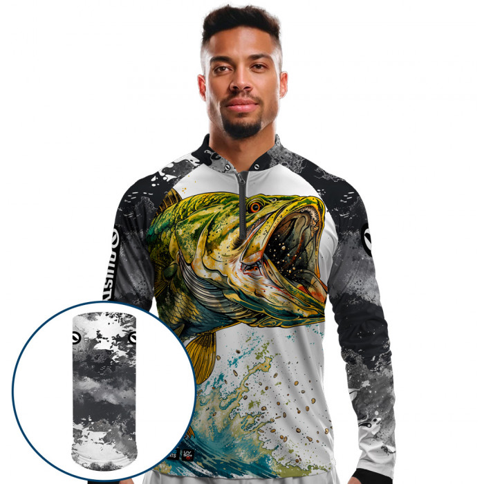 Combo Premium - Pro Elite Bass Havoc - Camisa + Punho Luva + Máscara Premium DryUv50+