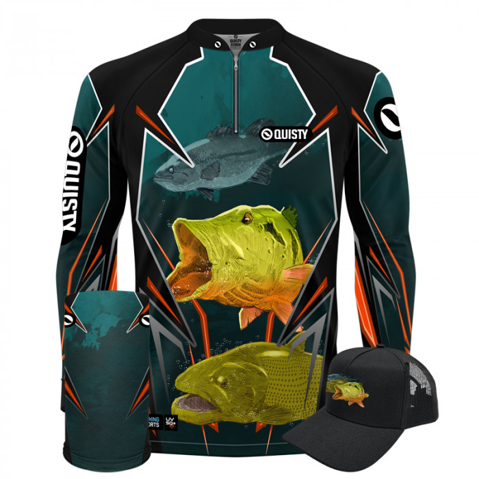 Super Combo Premium - Pro Elite Brabos Da Pesca Pantanal - Pesca Esportiva - Camisa + Punho Luva + Máscara Premium + Boné DryUv50+