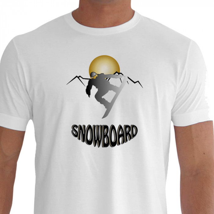 Praticante Snowboarding Salto Montanha Sol Branca
