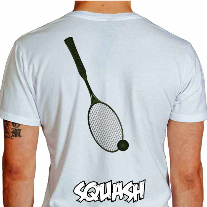 Camiseta - Squash - Raquete e Bola - BRANCA