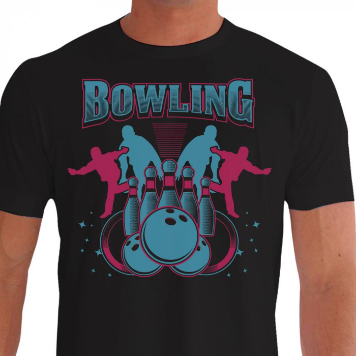 Camiseta - Boliche - Jogadores Jogo Bolas e Pinos Preta