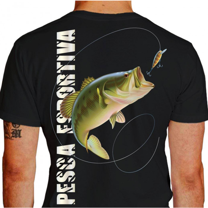 Camiseta - Pesca Esportiva -  Arte de Viver Pescador Pé Quente Fisgando Peixe Matreiro Lisa Costas Preto