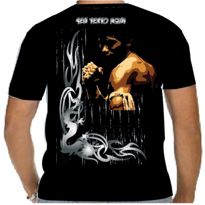Camiseta - Muay Thai - Lutador Corda Trançada Paprachiat Tribal Prata Costas