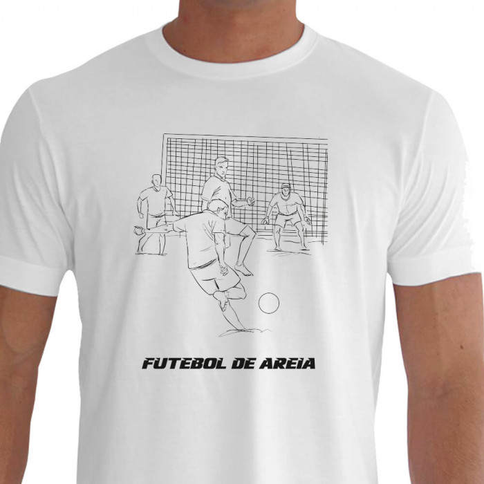 Camiseta - Futebol de Areia - Jogador Chute ao Gol Defesa e Goleiro Observando  - Branca