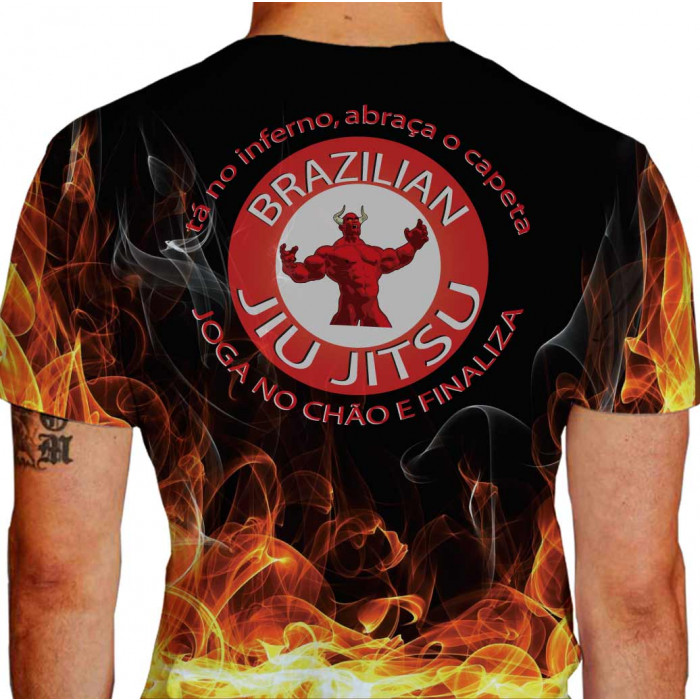 Camiseta - Jiu-Jitsu - Tá no Inferno Abraça o Capeta Joga no Chão e Finaliza Costas