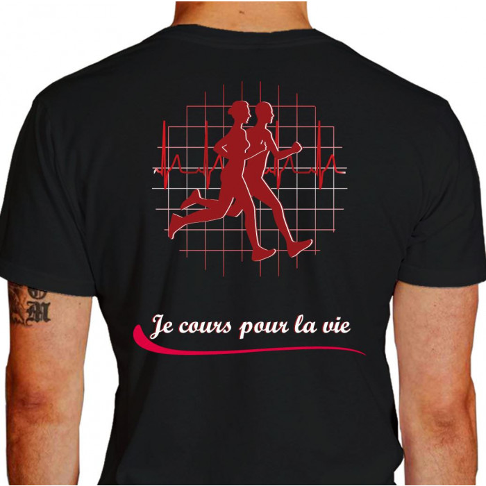 Camiseta - Corrida - Corredores Freqüência Cardíaca Je Cours Pour la Vie Costas Preta