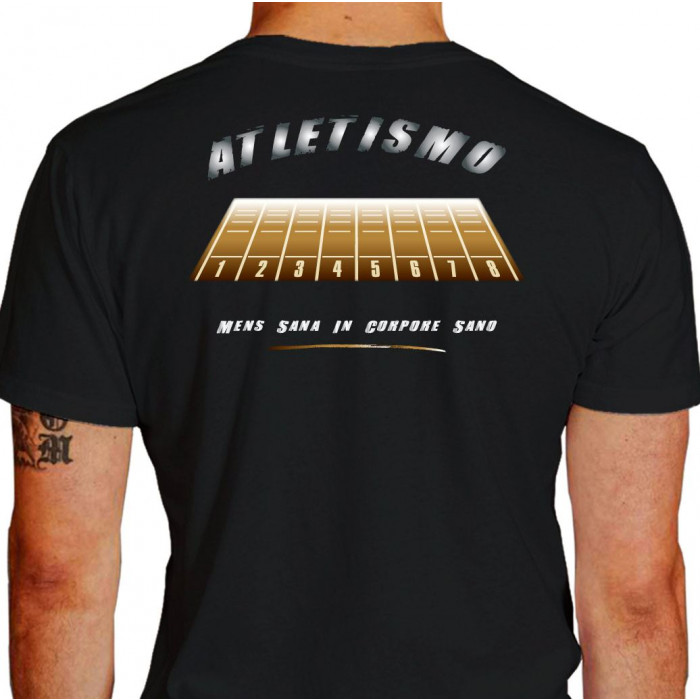 Camiseta - Corrida - Pista de Atletismo Raias Mens Sana in Corpore Sano Atleta Costas Preta