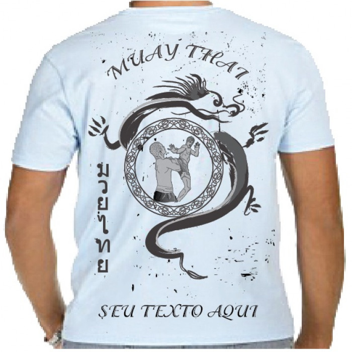 Camiseta - Muay Thai - Dragon Joelhada Longa Arma Ofensiva Símbolo Costas Branca