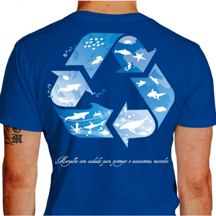 Camiseta - Mergulho - Reciclagem Mergulhe com Cuidado para Proteger o Ecossistema Marinho Costas Azul