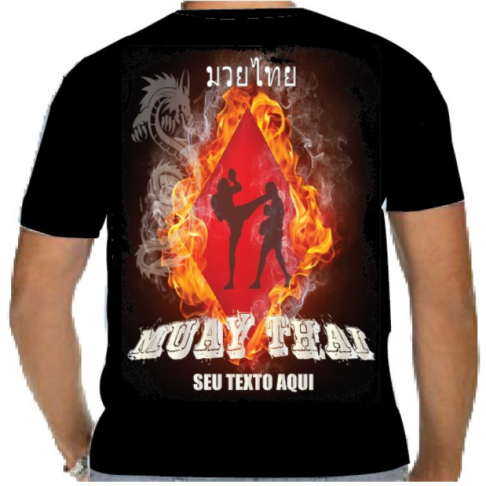 Camiseta - Muay Thai - Combate Lutadores Dragão Fogo Costas