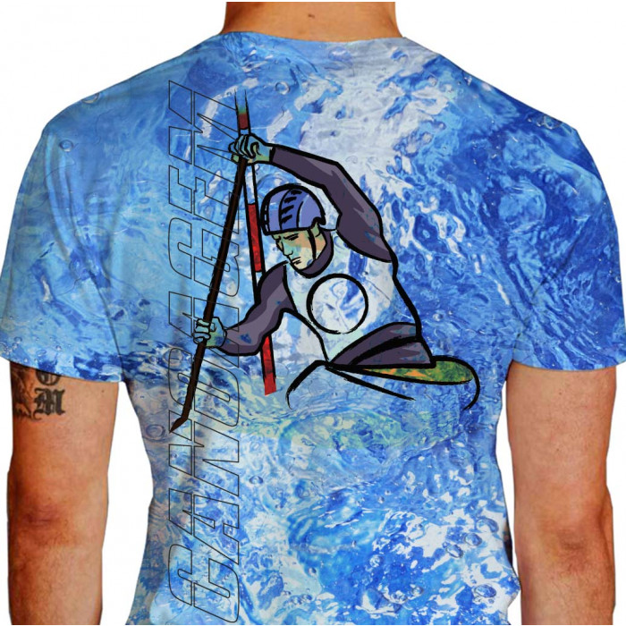 Camiseta - Canoagem - Atleta Canoeiro Disputa Prova Slalom Costas Azul