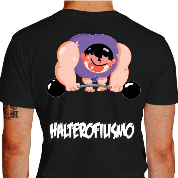 Camiseta - Halterofilismo - Atleta Halterofilista Monstro Barra com Peso Costas Preta