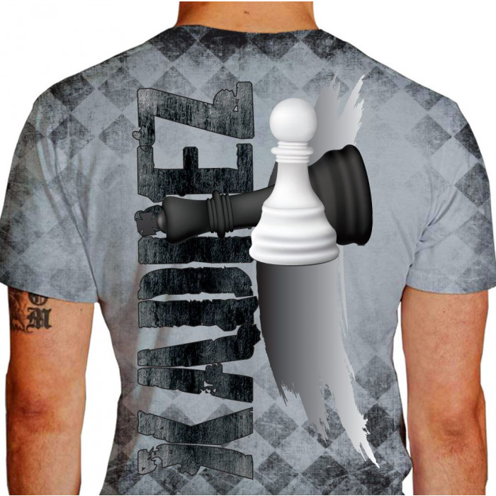 Camiseta - Xadrez - Tecido Estampa Mesa Texto Efeito Peão Derrubando Rei  Xeque-Mate