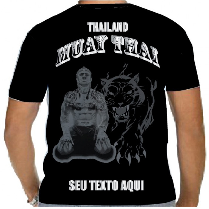 Camiseta - Muay Thai - Referência ao Mestre  Wai Kru Thailand Tigre Costas Preta