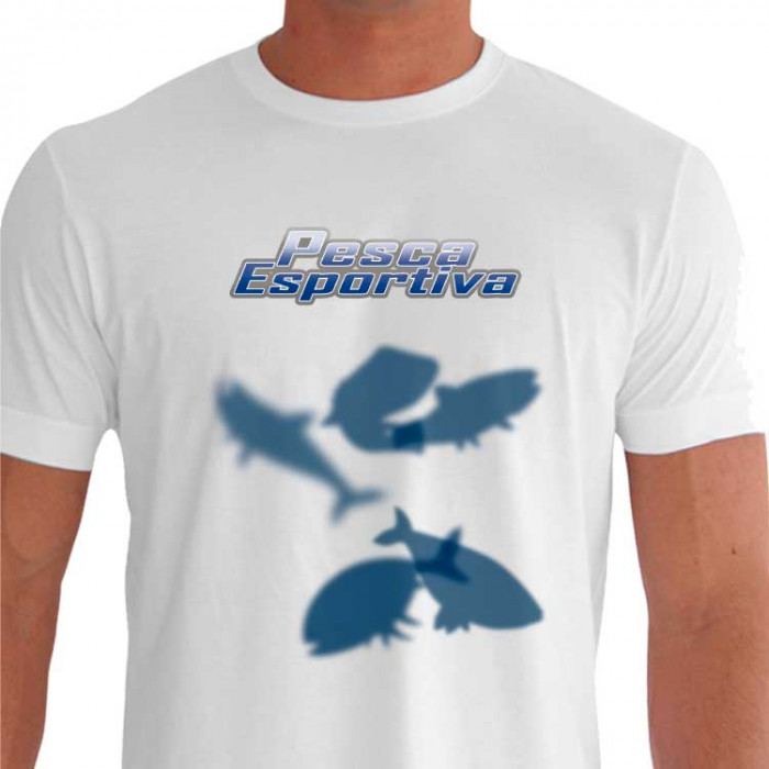 Camiseta - Pesca Esportiva - Efeito Sombra Diversas Espécies de Peixes - branca