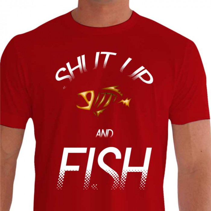 Camiseta - Pesca Esportiva - Shut Up and Fish  - vermelha