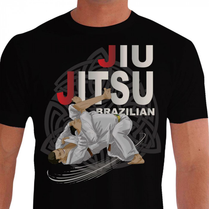 Camiseta - Jiu-Jitsu - Velocidade Triângulo Fundo Maori Lisa Frente Preto