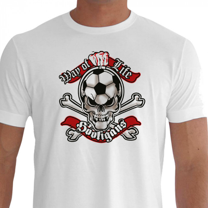 Camiseta - Futebol - Punho Way of Life Caveira Bola Osso Hooligans Branca
