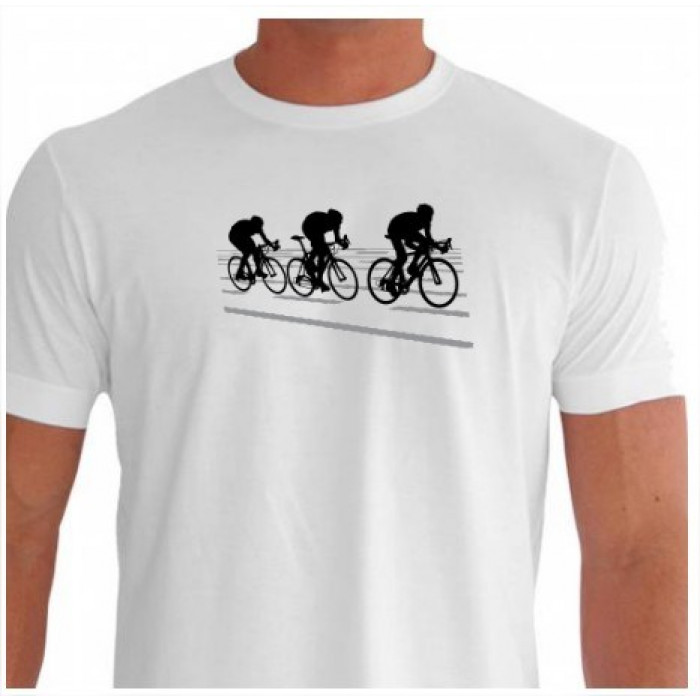 Camiseta - Ciclismo - Competição Ciclistas em Pelotão Biker Saindo do Vácuo Botando a Cara no Vento Frente Branca