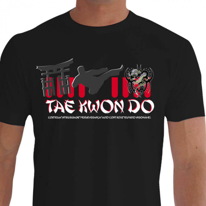 Camiseta - Tae Kwon Do - Templo Dragão Tribal Lutador Chute Tuiyo Dou Bal Tchagui