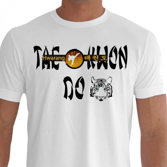 Camiseta - Tae Kwon Do - Tigre Texto Taekwondo Kanji Lutador Chute Rápido