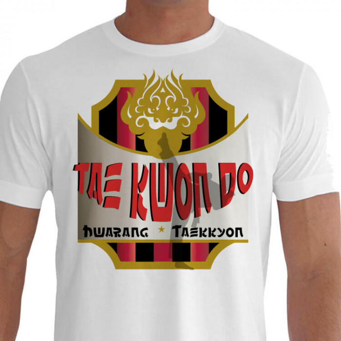 Camiseta - Tae Kwon Do - Sombra Lutador Texto Hwarang e Taekkyon Duas Artes Marciais Antigas Criou TKD