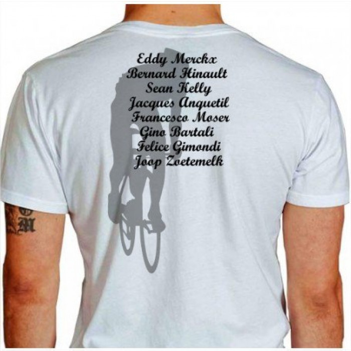 Camiseta - Ciclismo - Ciclista Correndo Sombra Nome de Lendas Bikers Costas Branca