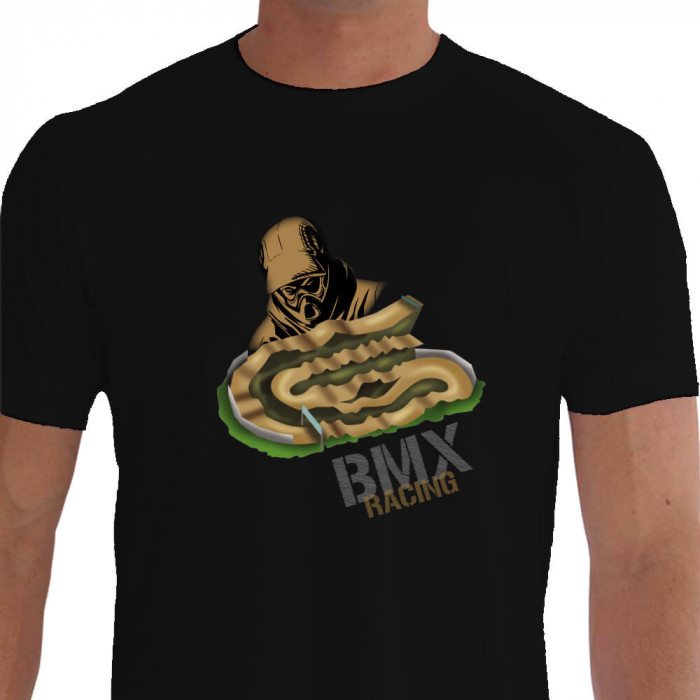 Camiseta - BMX Racing - Pista Piloto Capacete Efeito Sombra Bike Corrida Preta