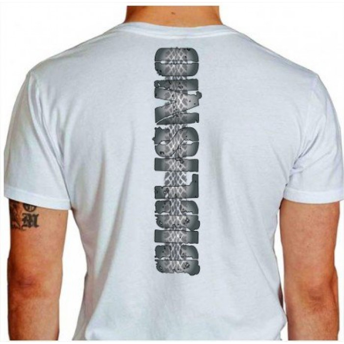 Camiseta - Ciclismo - Texto Marca de Pneu Biker com a Magrela Tribal Costas Branca