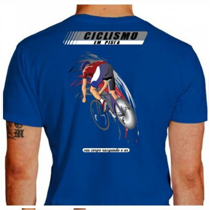 Camiseta - Ciclismo - Velódromo Ciclismo em Pista Seu Corpo Rasgando o Ar Costas Azul