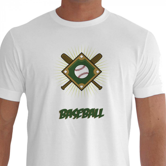 Camiseta - Beisebol - Campo Bola Taco Efeito Fundo Branca