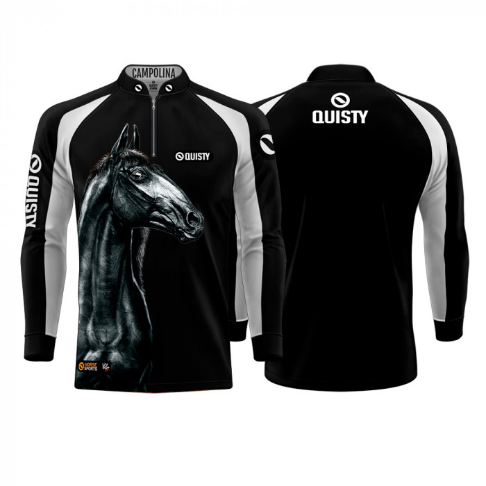 Camisa Premium Pro Elite Cavalgada Campolina Preto DryUv50+ + Punho de Luva