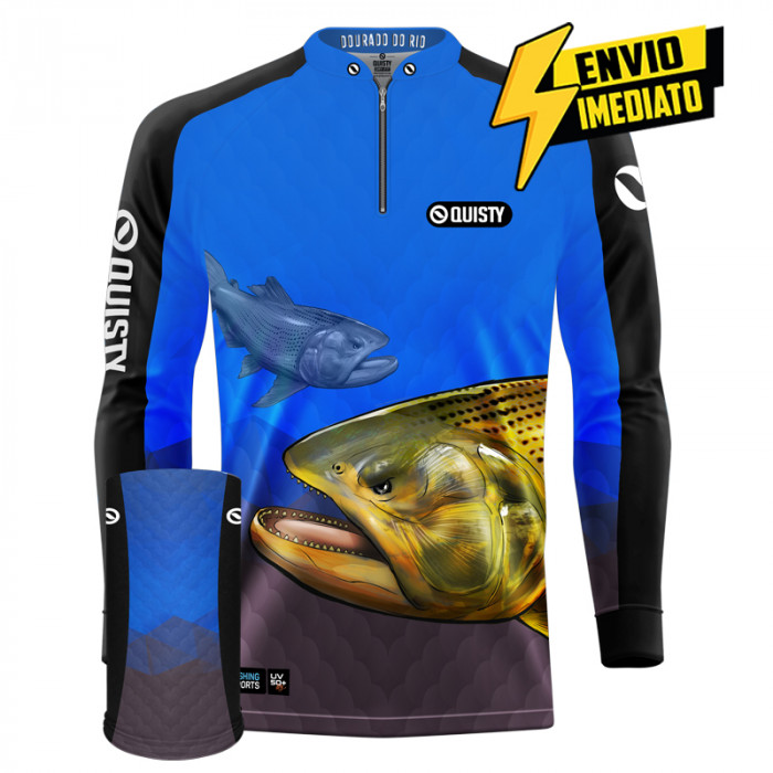 Combo Premium - Pro Elite Dourado Rei do Rio Pesca Esportiva - Camisa + Punho Luva + Máscara DryUv50 Envio Imediato