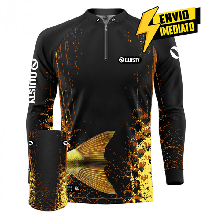 Combo Premium - Pro Elite Dourado Do Rio Cauda - Camisa + Punho Luva + Máscara DryUv50 Envio Imediato