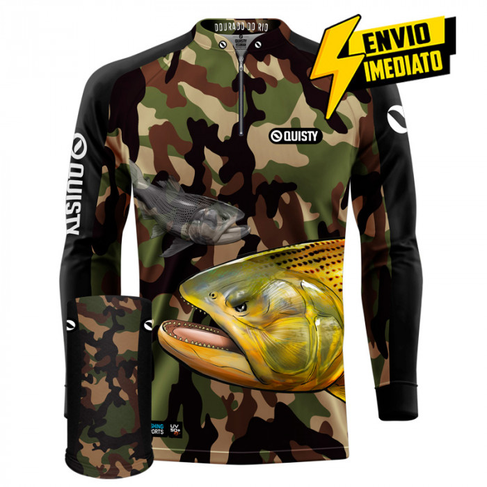 Combo Premium - Pro Elite Dourado Rei do Rio Pantanal Pesca Esportiva - Camisa + Punho Luva + Máscara DryUv50 Envio Imediato