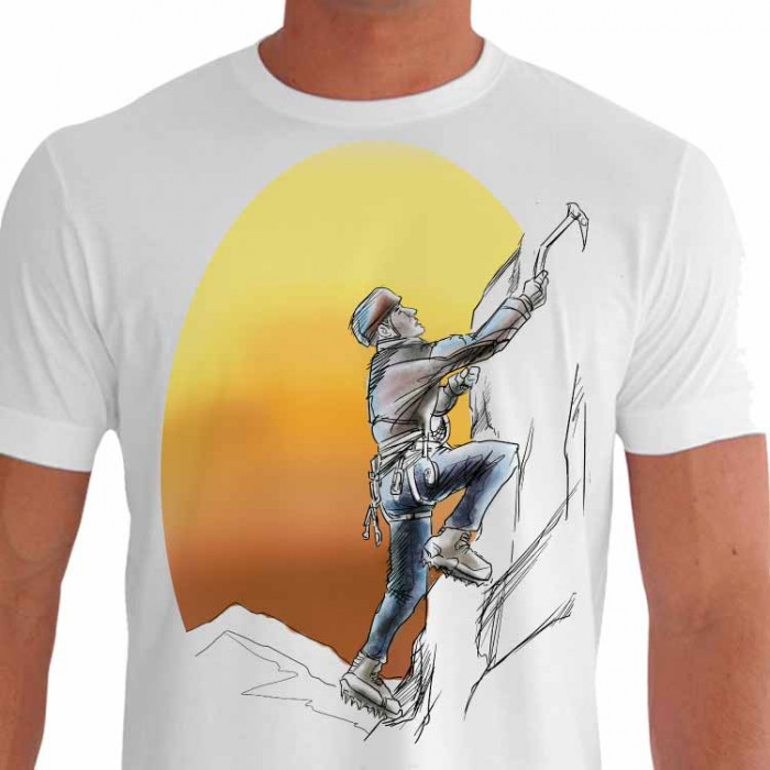 Camiseta - Escalada - Sol no Fundo Escalando Alta Montanha - branca