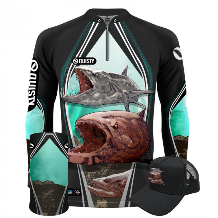 Super Combo Premium - Pro Elite Brabos Da Pesca Fisgada Braba - Pesca Esportiva - Camisa + Punho Luva + Máscara Premium + Boné DryUv50+