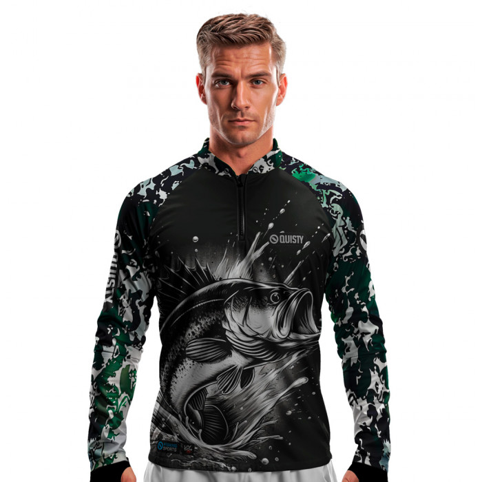 Camisa Premium - Pro Elite Black Bass Spirit - Pesca Esportiva - DryUv50+ Punho Luva
