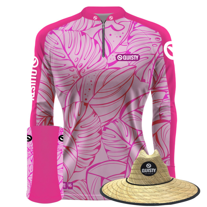 Super Combo VIP - Pro Elite Feminina Fishing Pesca Esportiva - Camisa + Punho Luva + Máscara + Chapéu DryUv50