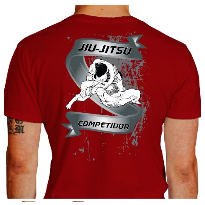 Camiseta - Jiu-Jitsu - Competidor Finalizando Oponente Costas Vermelho
