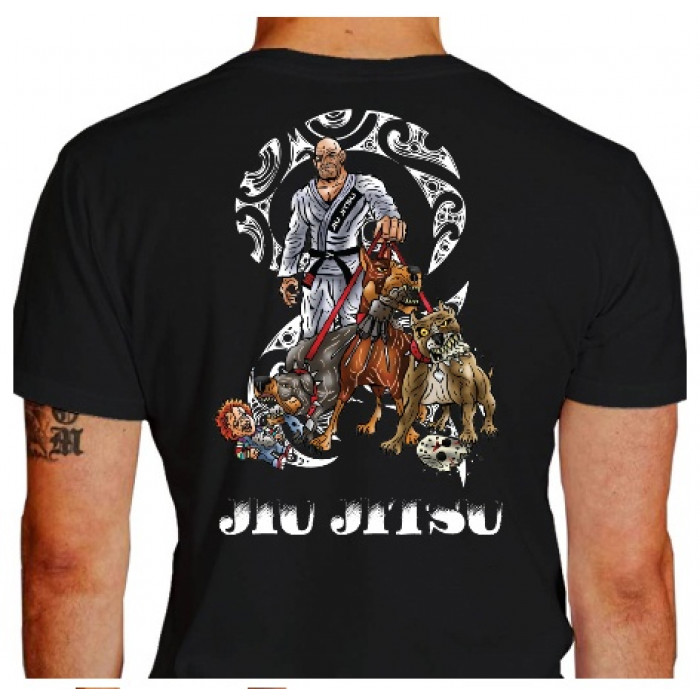 Camiseta - Jiu-Jitsu - Cascudo Faixa Preta Cachorros Treta Lisa Costas Preto